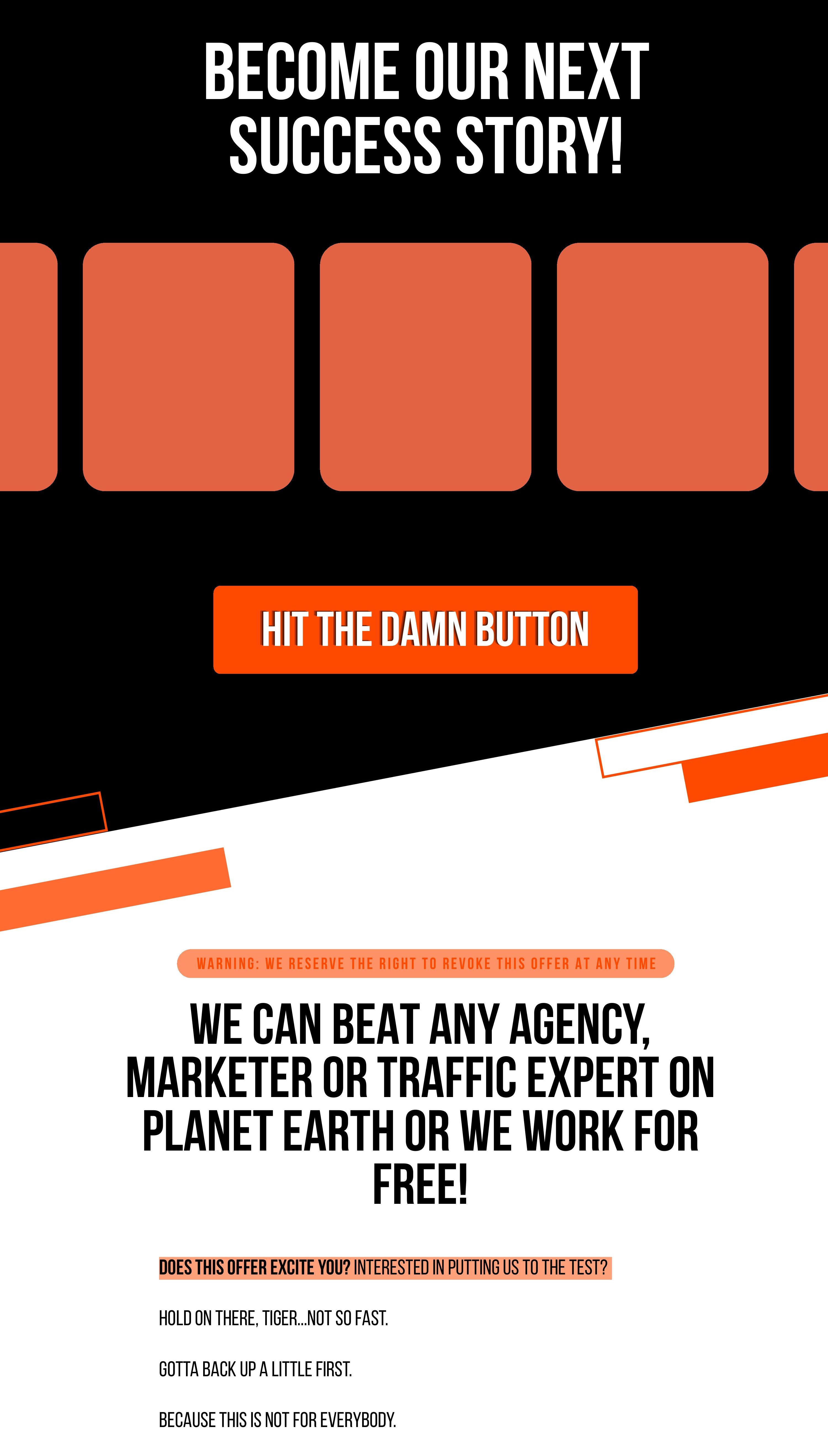Client results + orange tiles + HIT BUTTON.